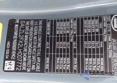 2020 Land Rover Range Rover Evoque First Edition z USA, uszkodzony, nr VIN SALZL2FX2LH007772